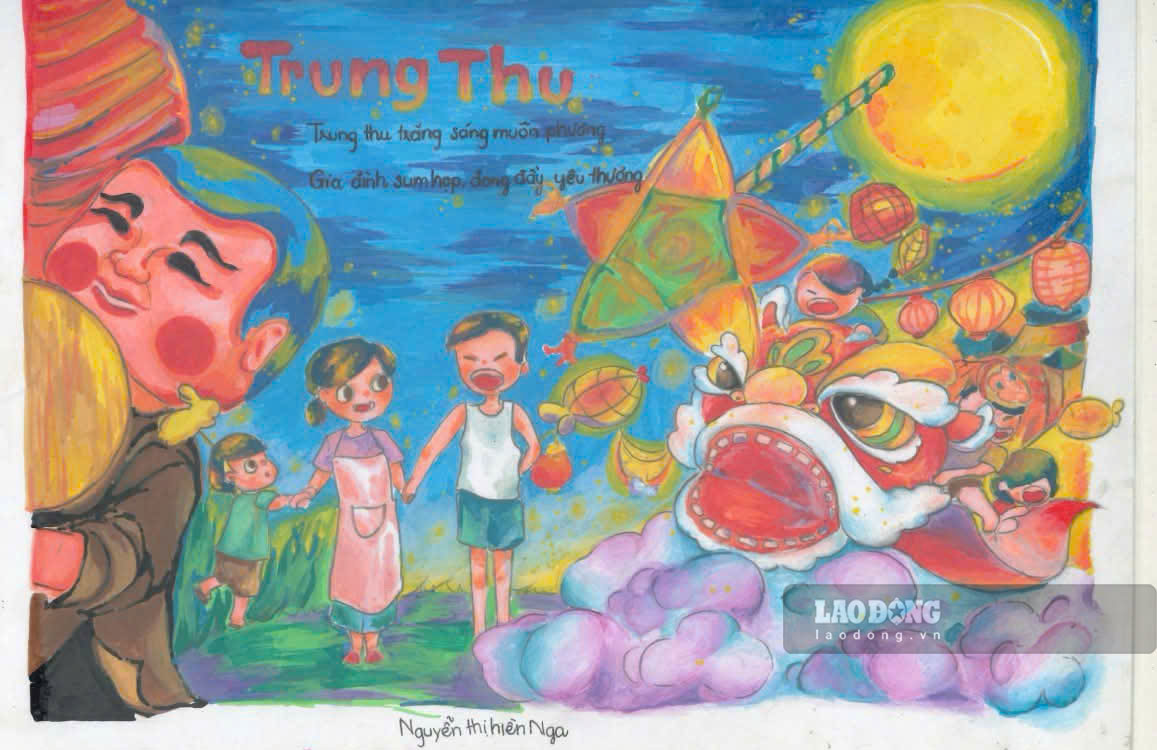 Warm Mid-Autumn Festival through the drawing of a union member's child (First prize-winning work). Photo: Ngo Hoa