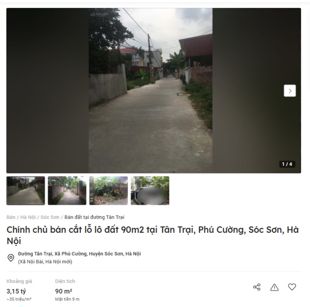 Một lô đất nền tại xã Nội Bài đang được rao bán cắt lỗ. Ảnh: Batdongsan.com