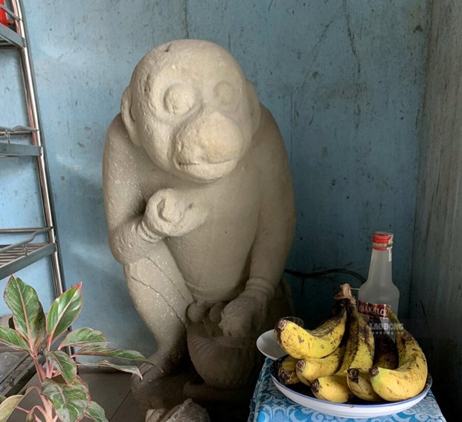 Tượng thần khỉ Hanuman hơn 800 năm tuổi do ông Dương Đình Lục vớt được. Ảnh: Viên Nguyễn