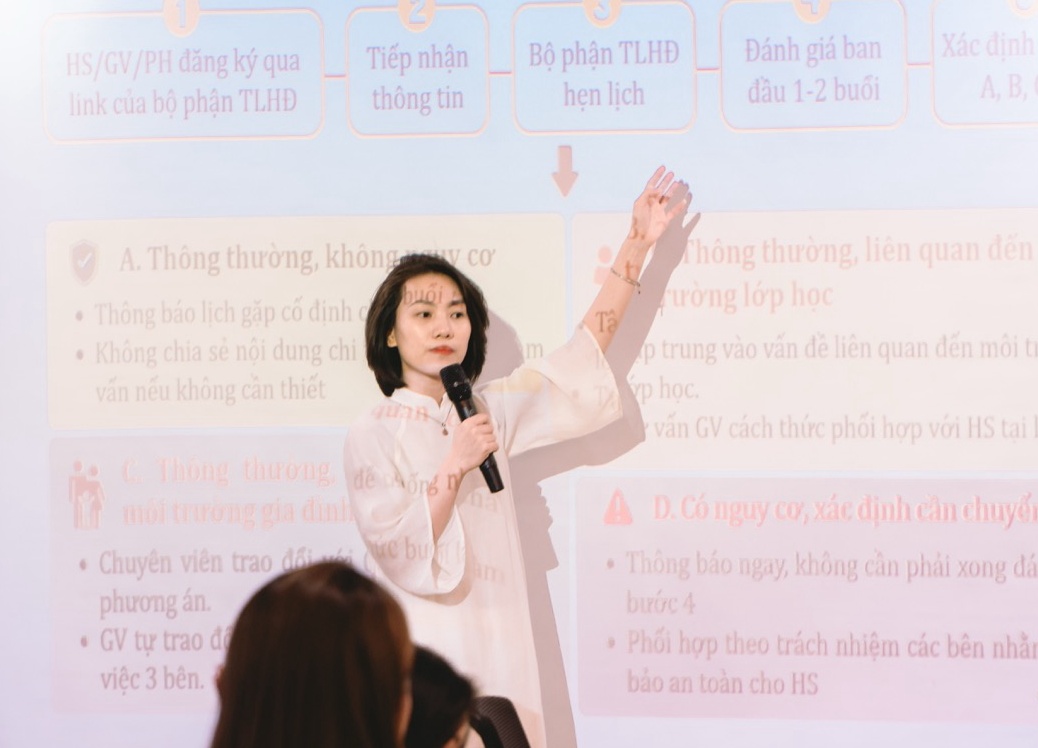 Thạc sĩ Tâm lý học Lâm sàng Cao Phương Thao - Trường THCS&THPT Lương Thế Vinh, cơ sở Tân Triều. Ảnh: Nhân vật cung cấp