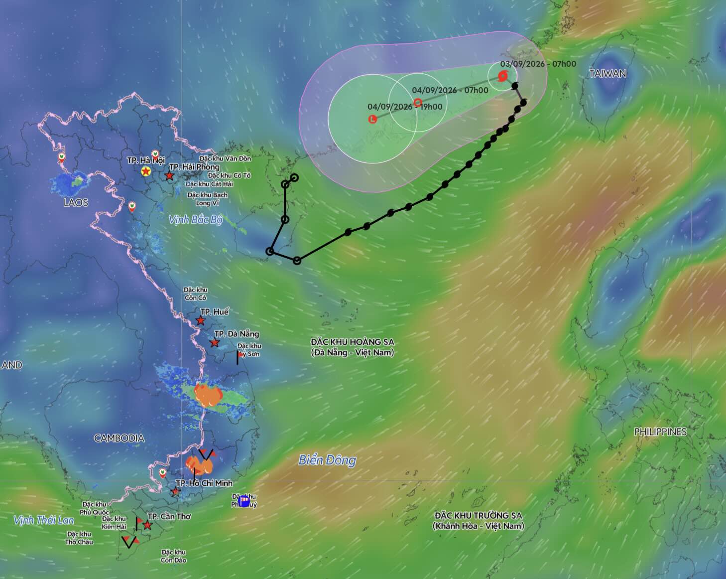 Update on the location and path of storm No. 5. Photo: Vietnam Disaster Monitoring System