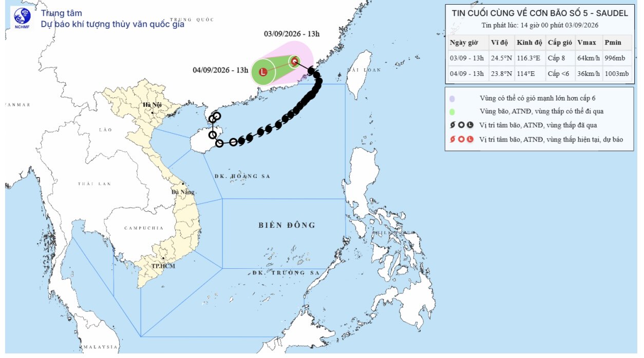 Update on the location and path of storm No. 5. Photo: National Center for Hydro-Meteorological Forecasting