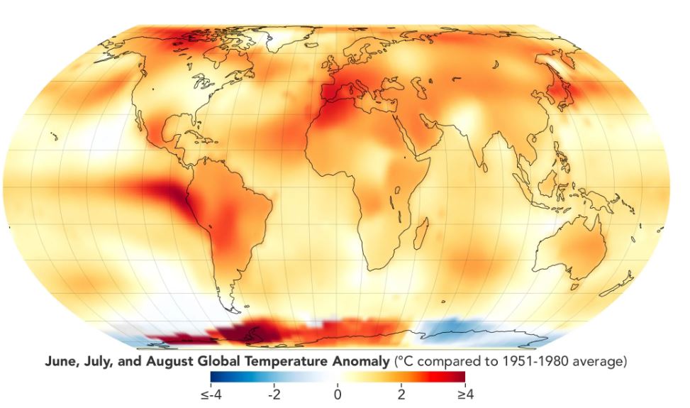 Nhiệt độ toàn cầu đã liên tiếp đạt các mức cao kỉ lục. Ảnh: NASA