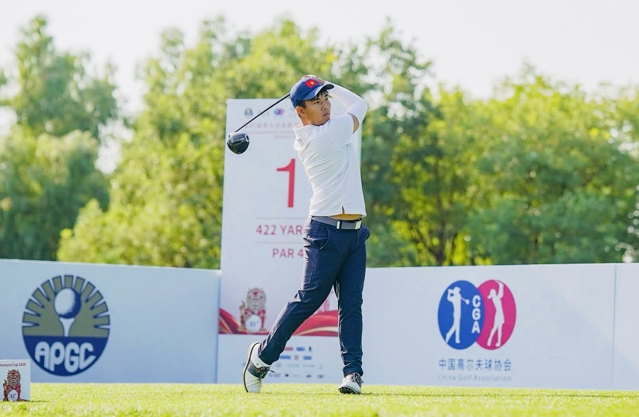 Golfer Ho Anh Huy is actively competing at Nomura Cup 2026. Photo: VGA