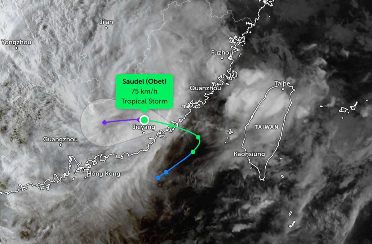 Storm No. 5 moves deep into mainland China. Photo: JTWC