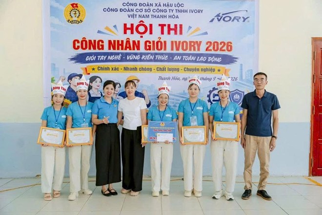 Hội thi Công nhân giỏi tạo động lực nâng cao tay nghề cho công nhân Công ty Ivory Việt Nam Thanh Hóa. Ảnh: Công đoàn Thanh Hóa