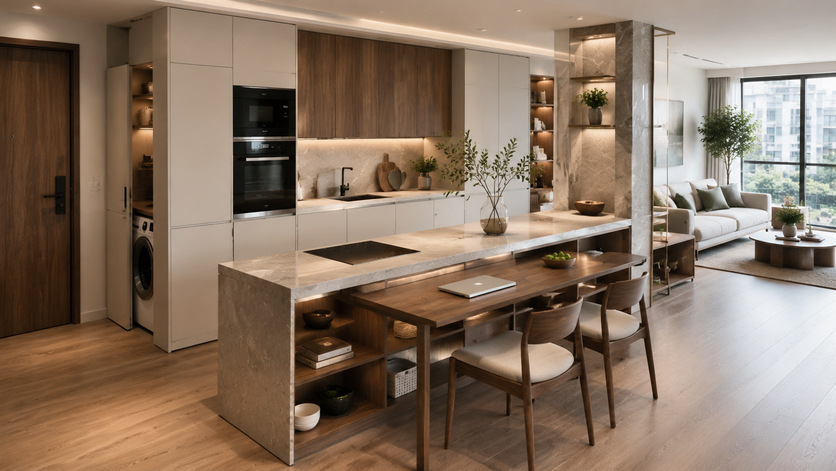 Smart kitchen design helps small apartments become more compact, spacious and flexible. Illustration photo: AI