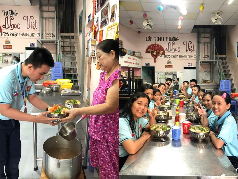 Sau giờ học, các em được hỗ trợ suất ăn miễn phí ngay tại lớp. Ảnh: Nhân vật cung cấp
