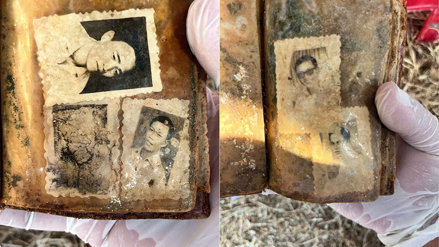 Photo album discovered in the tomb of an unidentified martyr at Que An Martyrs' Cemetery.