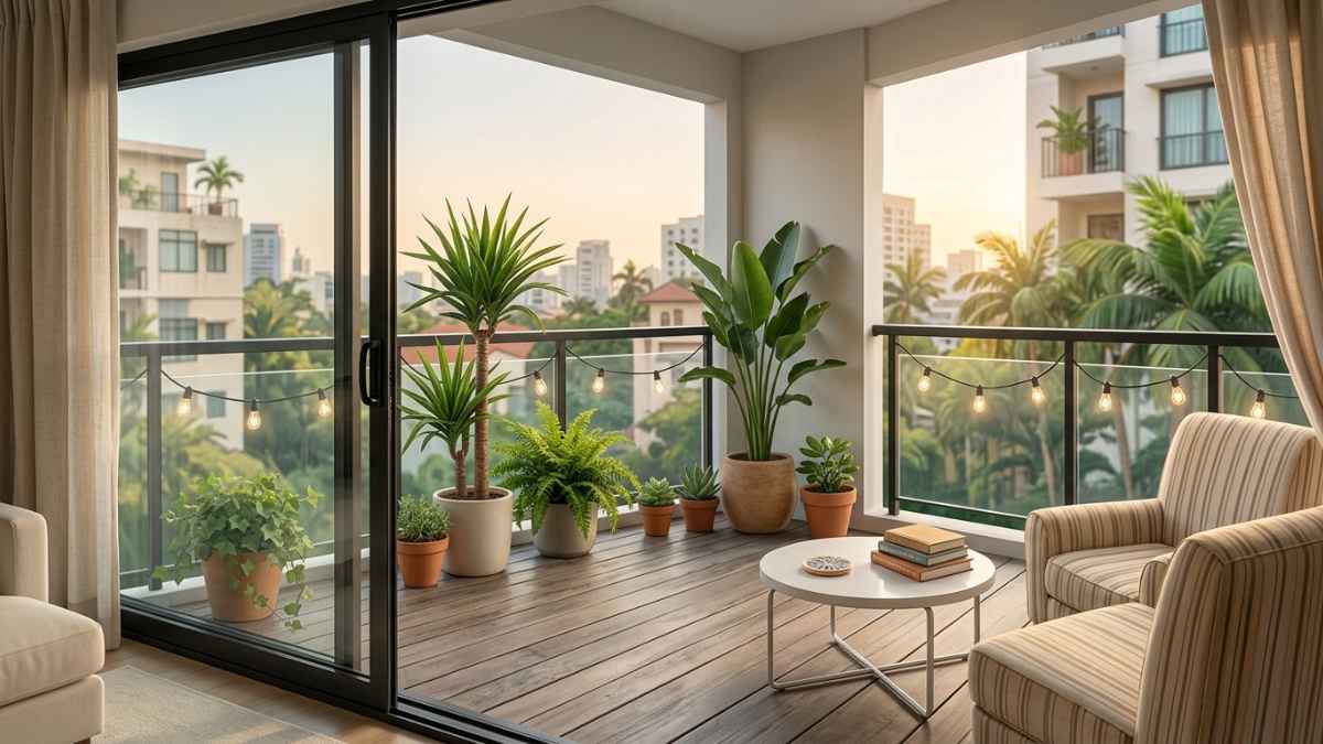 The balcony is neatly arranged, taking advantage of natural light and wind to make the apartment space more airy. Photo supported by AI