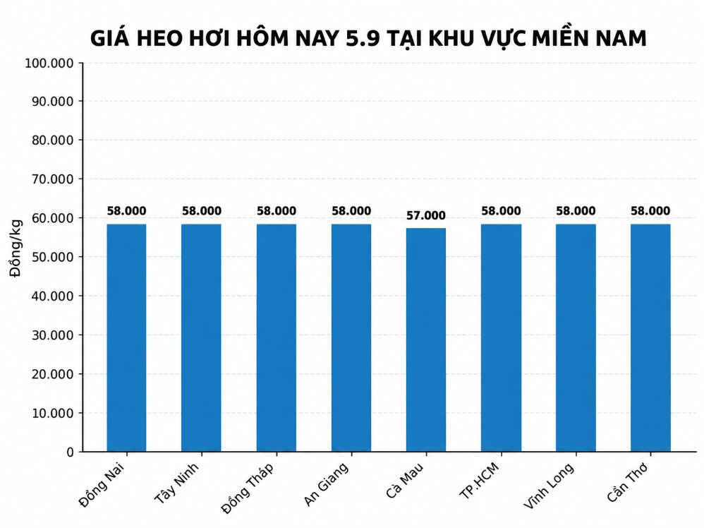 Giá heo hơi hôm nay tại miền Nam. Đồ họa: AI 