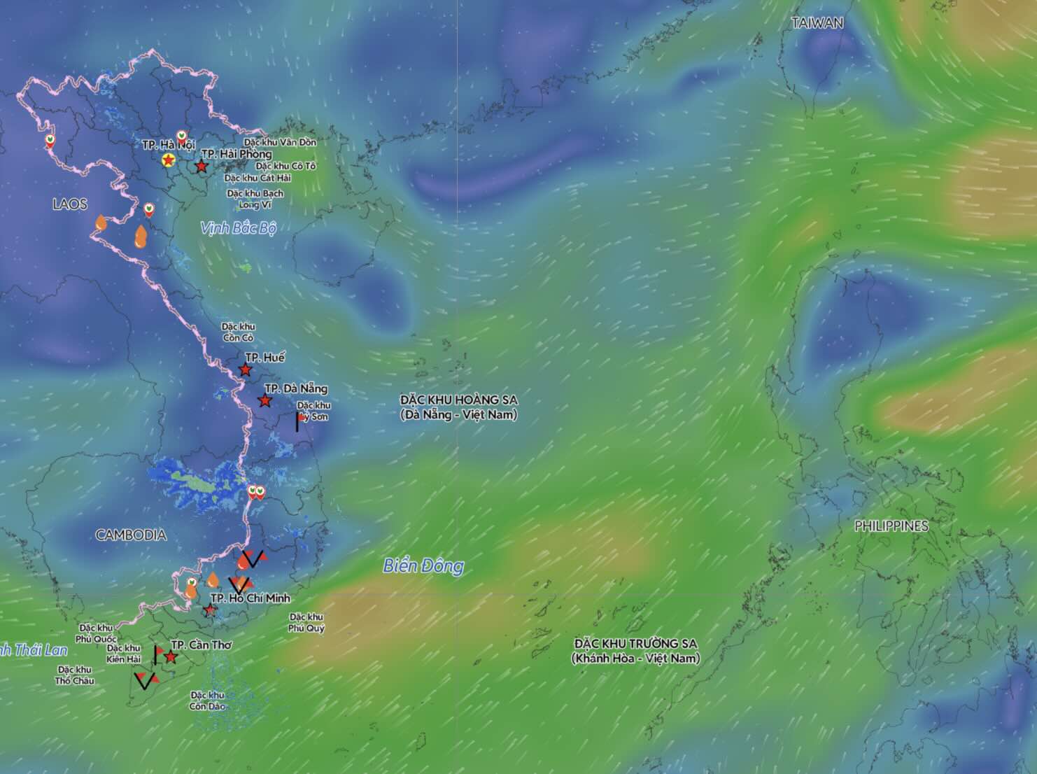 Southwest monsoon causes strong winds in the western part of the South China Sea. Photo: Vietnam Disaster Monitoring System
