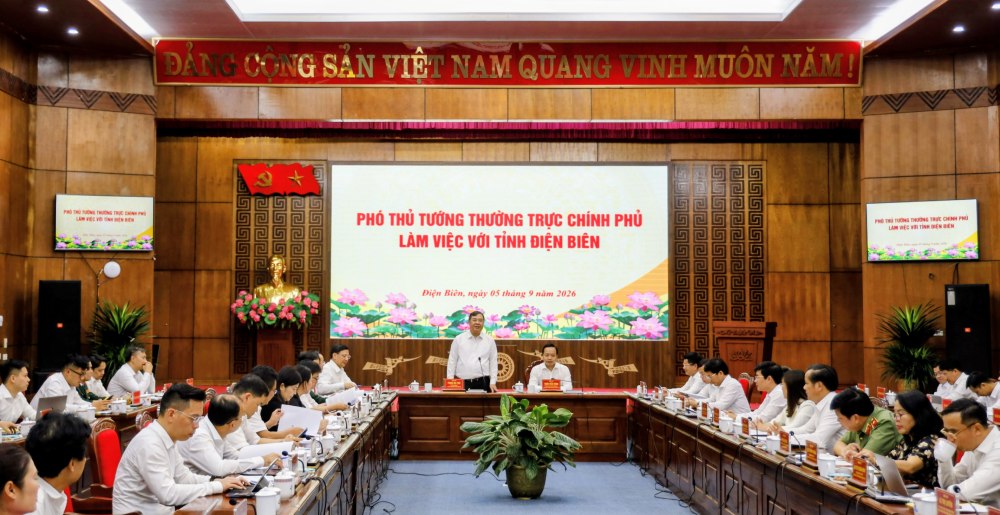 Quang cảnh buổi làm việc của Phó Thủ tướng Thường trực Chính phủ Phạm Gia Túc làm việc với tỉnh Điện Biên. Ảnh: Dienbien.gov.vn