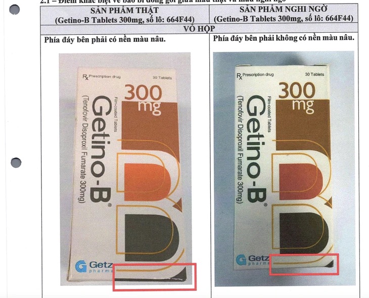 Ho Chi Minh City Department of Health warns of a batch of Getino-B Tablets 300mg, batch number 664F44 suspected of being fake. Photo: Source Ho Chi Minh City Department of Health