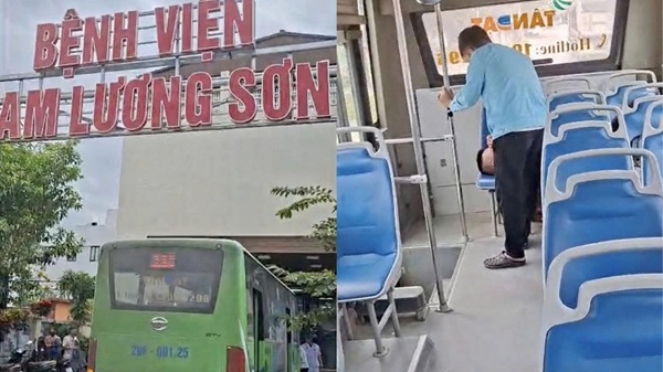 Lái, phụ xe buýt Hà Nội đưa hành khách bị ngất đi cấp cứu. Ảnh: Lê Giang/Transerco