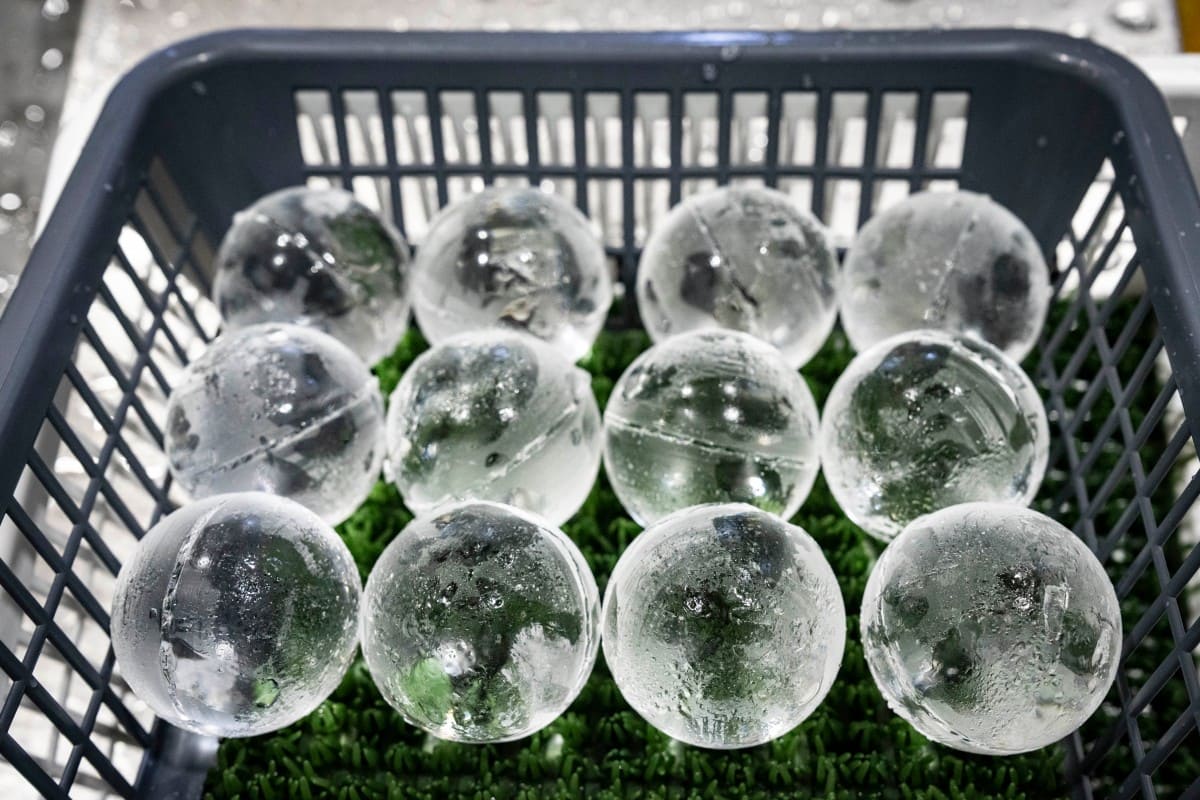 Ice cubes with crystal-like transparency after being cut at Kuramoto Ice in Kanazawa city, Ishikawa prefecture, Japan. Photo: AFP