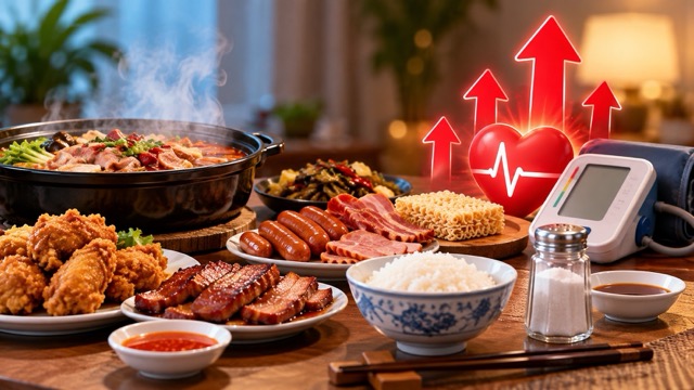 Some dinner styles with a lot of salt, fat or overeating can cause blood pressure to rise and become difficult to control. Photo created by AI