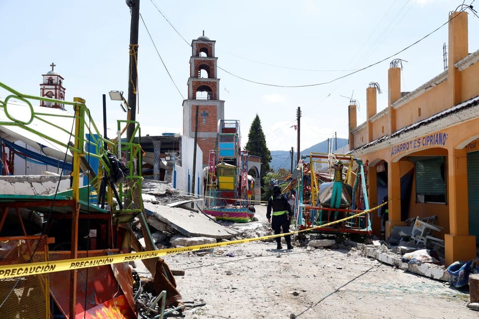 Scene of fireworks explosion at a local festival in central Mexico. Photo: AFP