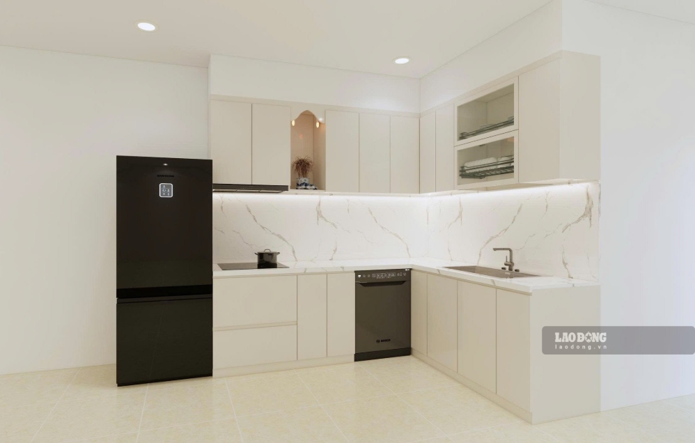 Modern kitchen cabinet design and maximizing storage space with a deep drawer system to optimize usage function. Photo: Minh Tam