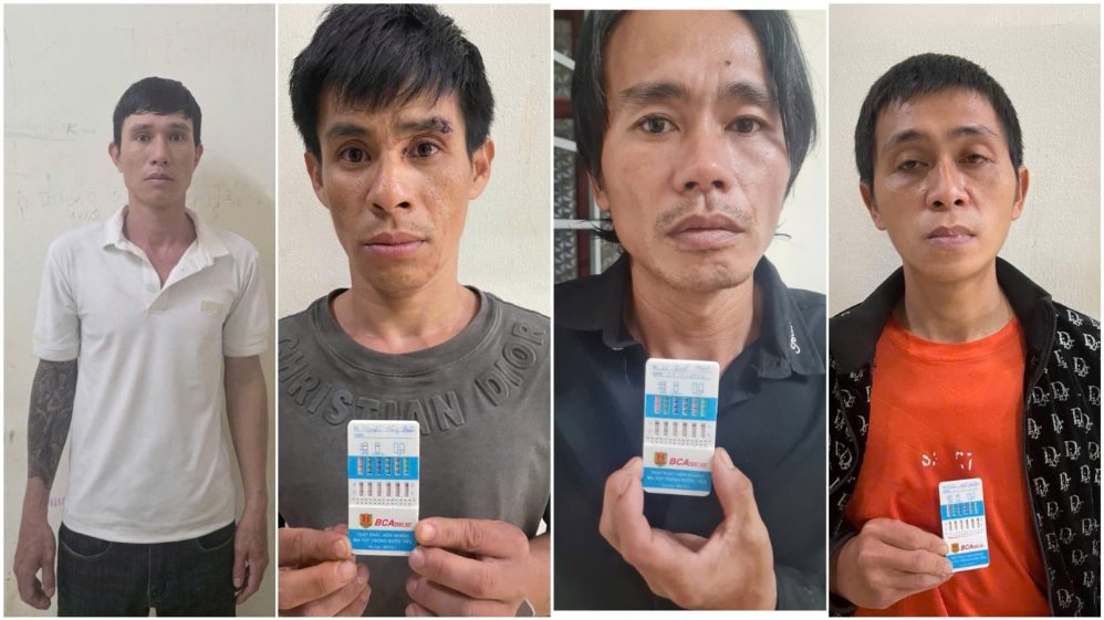 容疑者:グエン・タイン・トゥー、グエン・ホン・ティエン、ロー・クオック・タイン、チャウ・ダット・フオックは、麻薬に関連して起訴されました。写真:警察提供