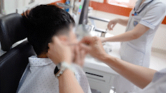 12-year-old child with cholesteatoma destroys chin bone on the background of congenital ear defects.