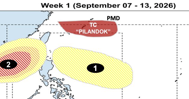 Forecast of Typhoon Pilandok and 2 new ridges in the week of September 7-13, in which ridge number 2 is highly likely to strengthen into a tropical cyclone. Photo: PAGASA