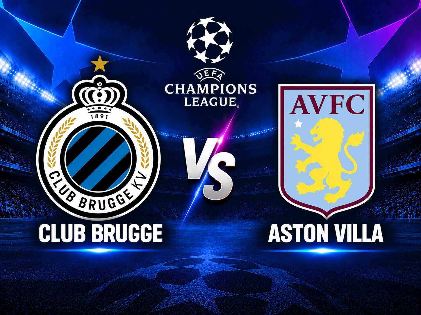 Prediction for Club Brugge vs Aston Villa match in the Champions League. Graphics: Dieu Anh