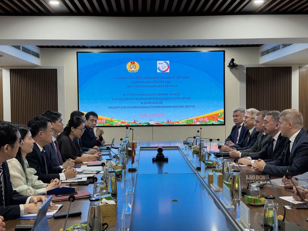 Hội đàm diễn ra tại Trụ sở Tổng LĐLĐVN. Ảnh: Kiều Vũ