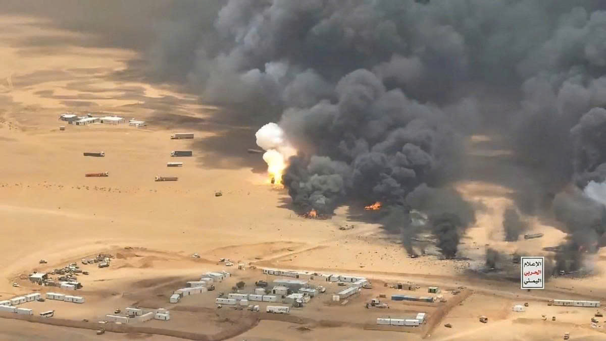 Houthi ballistic missiles attack Saudi Arabian military equipment trucks in Yemen on September 7. Photo: AFP