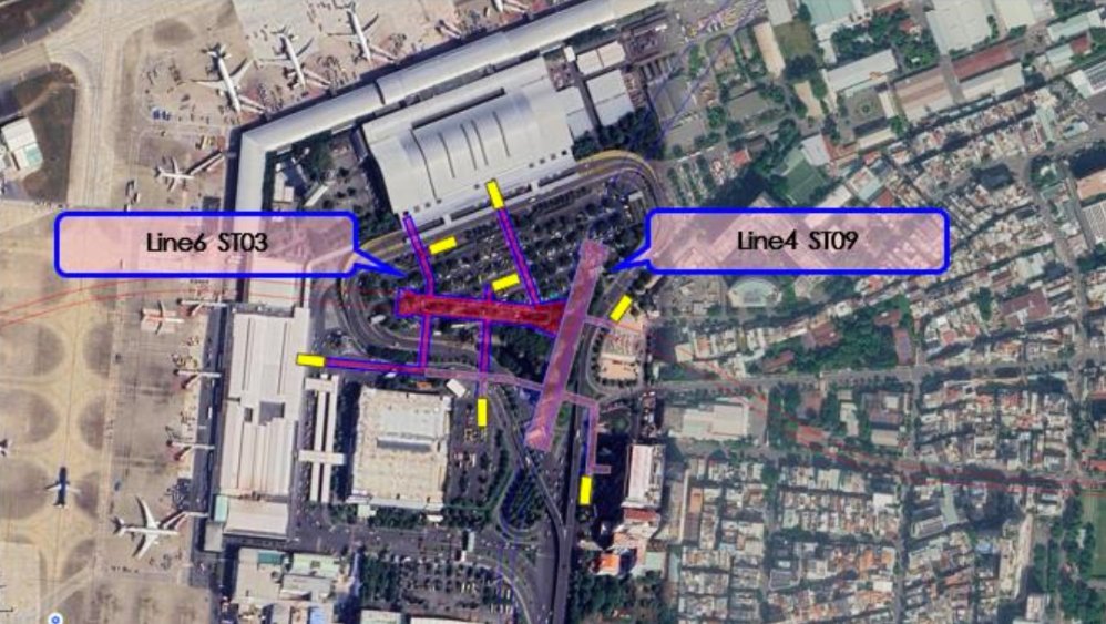 Ga ST03 được bố trí trong khu vực bãi đỗ xe ngoài trời, nằm phía Đông nhà ga T1, phía Nam nhà ga T2 và phía Tây đường Trường Sơn.   Ảnh: MAUR