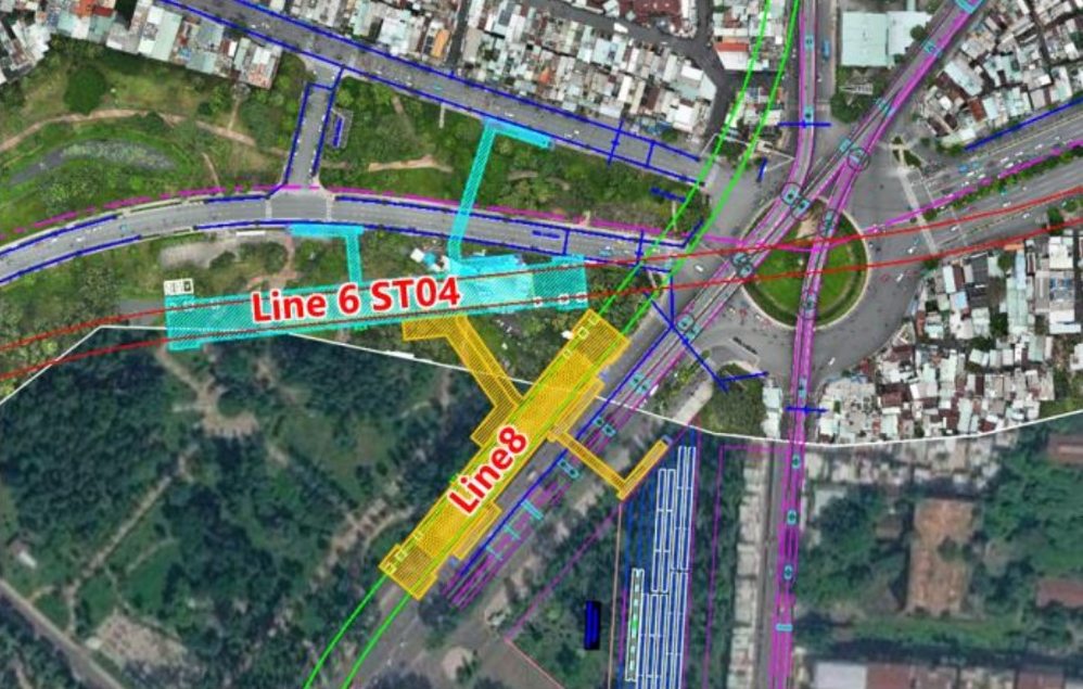 Ga ST04 được bố trí dọc theo đường Hồng Hà, nằm trong phạm vi công viên tại phía Tây Nam nút giao Hồng Hà - Hoàng Minh Giám.  Ảnh: MAUR