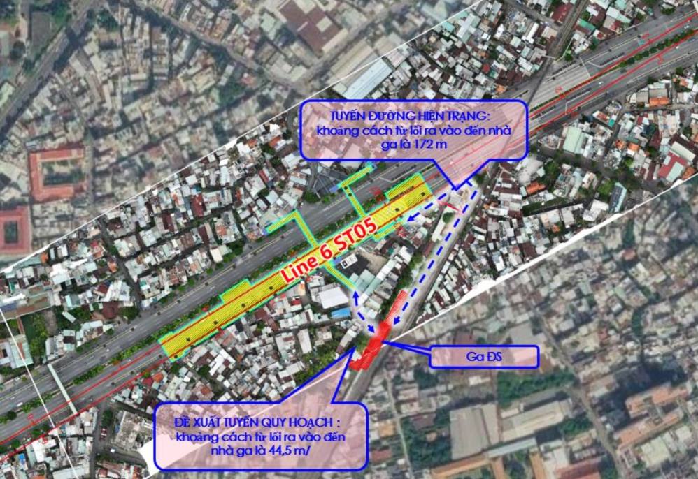 Ga ST05 (Ga Gò Vấp) bố trí dọc đường Phạm Văn Đồng theo hướng Đông - Tây, nằm phía Bắc ga đường sắt Gò Vấp.  Ảnh: MAUR
