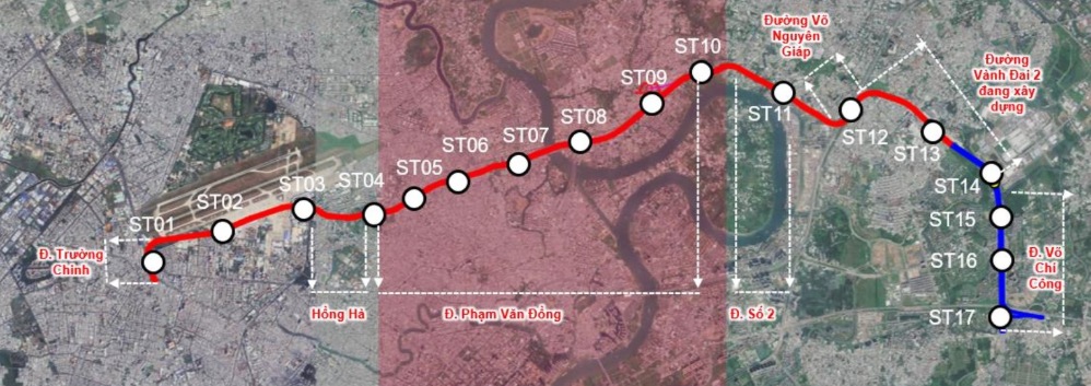 Hướng tuyến Metro số 6 (Tân Sơn Nhất - Phú Hữu). Ảnh: Ban Quản lý đường sắt đô thị TPHCM (MAUR)