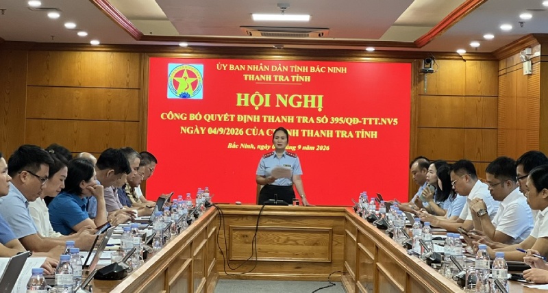 Image of a conference of the Bac Ninh Provincial Inspectorate announcing the decision to inspect the management and use of surplus houses and land in early September 2026. Photo: Bac Ninh Provincial Inspectorate