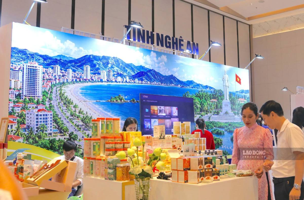 Các đại biểu tham quan, tìm hiểu những sản phẩm và đặc sản vùng miền được giới thiệu tại chương trình. Ảnh: Duy Chương