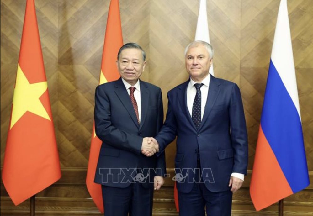 General Secretary and President To Lam meets with Chairman of the Russian State Duma Vyacheslav Volodin. Photo: VNA.