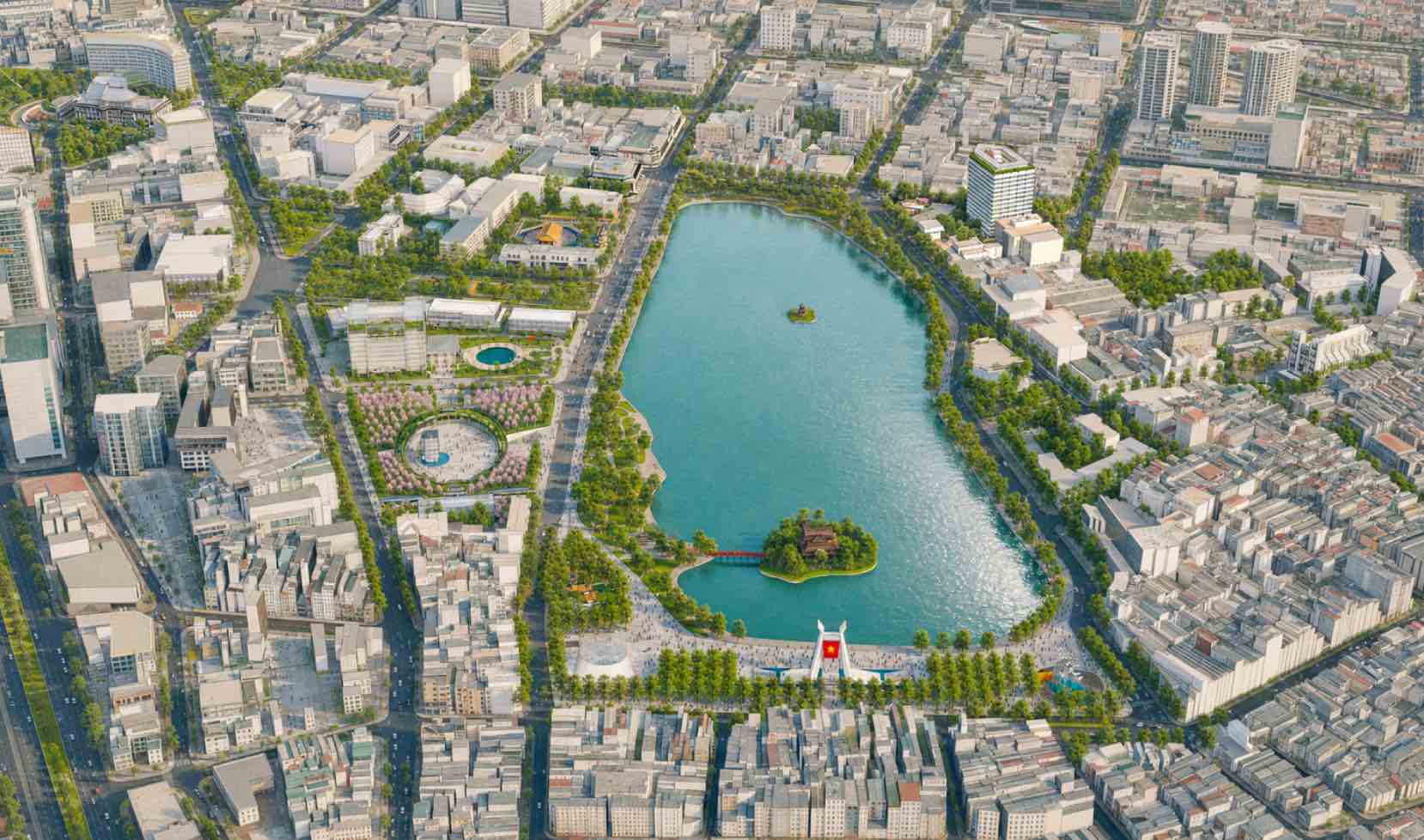 Overall perspective of Hoan Kiem Lake area. Photo: Hanoi People's Committee.