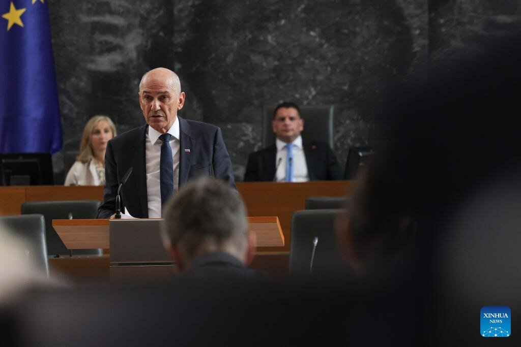 Slovenian Prime Minister Janez Jansa speaks at Parliament in Ljubljana on May 22, amid the country's policy pivot to Israel. Photo: Xinhua