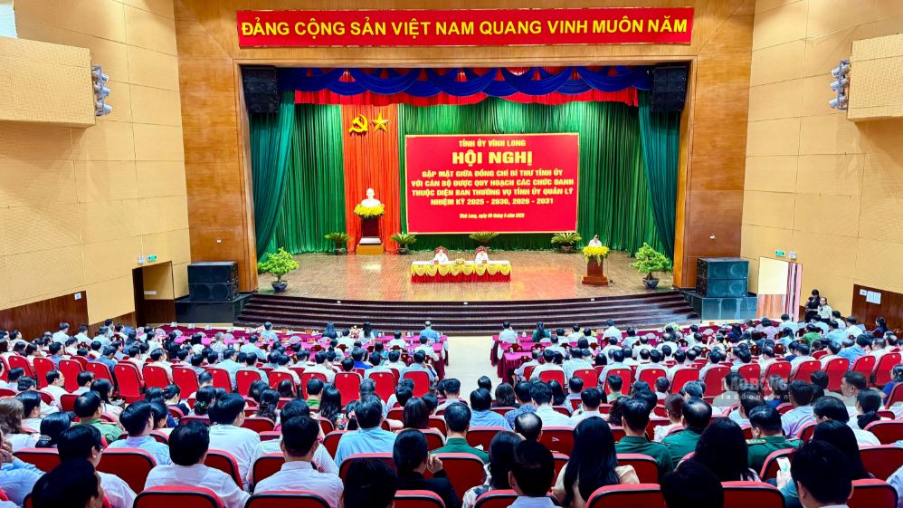 Quang cảnh Hội nghị gặp mặt cán bộ quy hoạch các chức danh thuộc diện Ban Thường vụ Tỉnh ủy Vĩnh Long quản lý. Ảnh chụp ngày 9.9.2026 tại Trung tâm hội nghị tỉnh Vĩnh Long. Ảnh: Hoàng Lộc