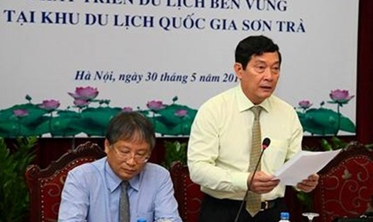 Thứ trưởng Huỳnh Vĩnh Ái phát biểu trong cuộc tọa đàm về phát triển du lịch Sơn Trà ngày 30.5. Ảnh: B.H