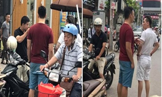 Châu Việt Cường (mặc áo trắng) trong vụ va chạm giao thông tại phố Thái Hà (Hà Nội). Ảnh: FB