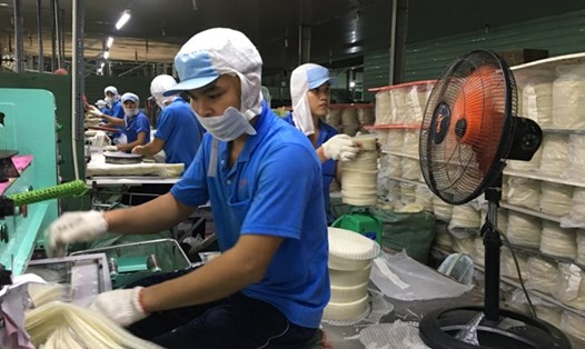 Tại nhà máy sản xuất bánh tráng, Cty Thuận Phong có hơn 1.600 công nhân làm việc ngày đêm để xuất khẩu bánh tráng sang các nước phương Tây. (Ảnh: C.H)
