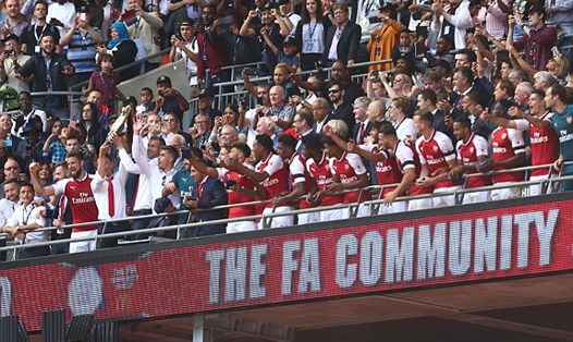 Khoảnh khắc ăn mừng danh hiệu Community Shield của Arsenal. Ảnh: BPI.