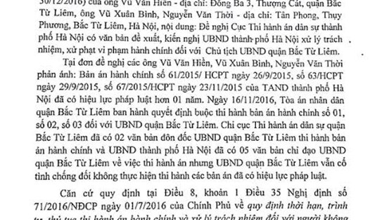 Công văn của Cục Thi hành án Hà Nội nhắc UBND TP Hà Nội. 