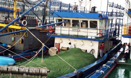 Tàu vỏ thép nằm ở cảng cá Đề Gi. Ảnh X.N