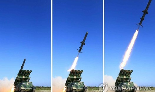 Hình ảnh phóng thử tên lửa ở Triều Tiên được báo Rodong Sinmun đăng tải ngày 9.6. Ảnh: Yonhap