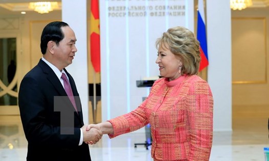 Chủ tịch Nước Trần Đại Quang hội kiến với Chủ tịch Hội đồng Liên bang Nga Matvienko. Ảnh: TTXVN6