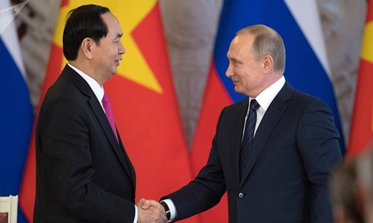 Chủ tịch Nước Trần Đại Quang  và Tổng thống Nga Vladimir Putin. Ảnh: Sputnik