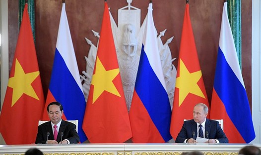 Chủ tịch Nước Trần Đại Quang và Tổng thống Liên bang Nga Vladimir Putin. Ảnh: Website Điện Kremlin