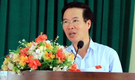 Ông Võ Văn Thưởng tại buổi tiếp xúc cử tri TP Biên Hòa ngày 25.4. Ảnh: VnE